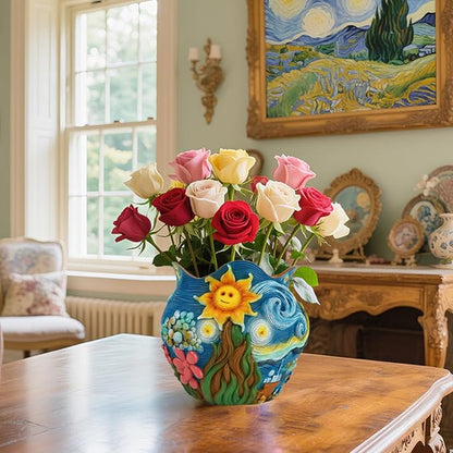 Starry Night Theme Flower Pots Colorful Art Planter Pots for Indoor Plant Cute Unique Resin Flower Pot with Drainage Hole for Home Decor