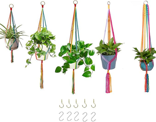 Rainbow Macrame Plant Hangers Indoor Outdoor, Different Size Flower Pot Holder Hanging Plant Holder for Windows Garden Boho Home Decor
