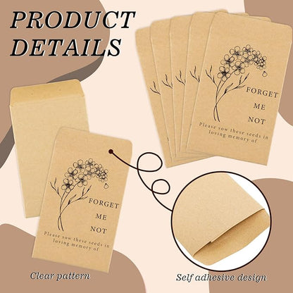 Whaline 200 Pack Seed Packets Forget Me Not Prints Kraft Envelopes Rustic Small Flower Seeds Storage Self-Adhesive Packets for Garden Office Supplies, 3.5 x 2.4 Inch