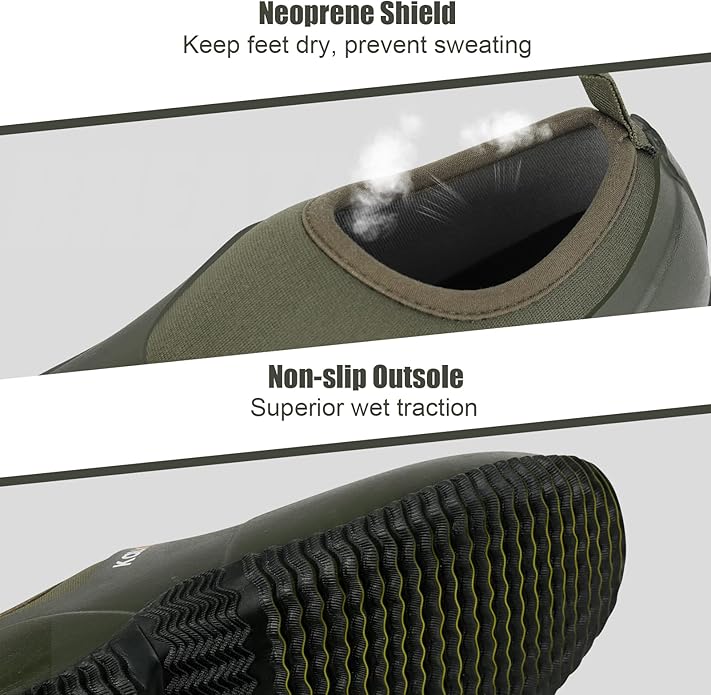 Kalkal Men's Rain Boots, Waterproof Garden Shoes, Neoprene Rubber Footwear for Camping, Lawn Care, Gardening and Yard Work(Size 6-14)