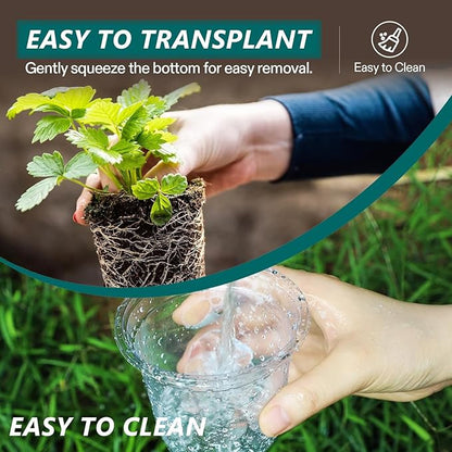 MAFONE Clear Nursery Pots 5/4/3.5 Inch, Plastic Seed Starter High Transparency Plastic Seedling Plant Pot with Drainage Holes15 Labels (15Pcs)