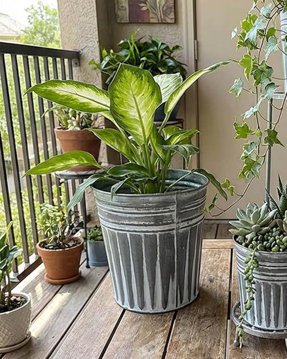 vensovo 7 Inch Silver Metal Rustic Flower Pots - 6Pcs Medium Galvanized Planters with Drainage Hole and Rubber Plug, Rustproof Metal Bucket Plant Pots Farmhouse Vintage Style for Decor