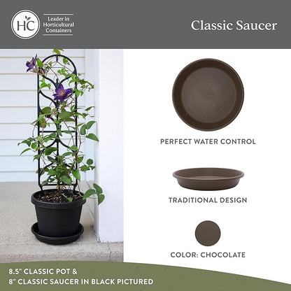 The HC Companies 10 Inch Classic Round Plant Saucer, Lightweight UV-Resistant Plastic Outdoor & Indoor Flower Pot Tray, 4-Pack Plant Pot Trays for Garden & Home Decor, Chocolate