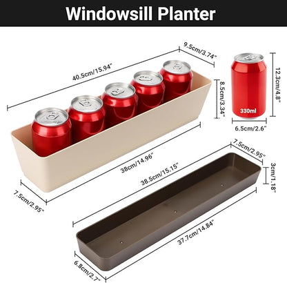 Suream Window Box Herb Planters, 3 Pack 16 x3.8 Inch Indoor Rectangle Succulent Cactus Plant Pots with Saucer, Modern Plastic Flower Container for Windowsill, Garden Balcony, Home Office Outdoor Decor