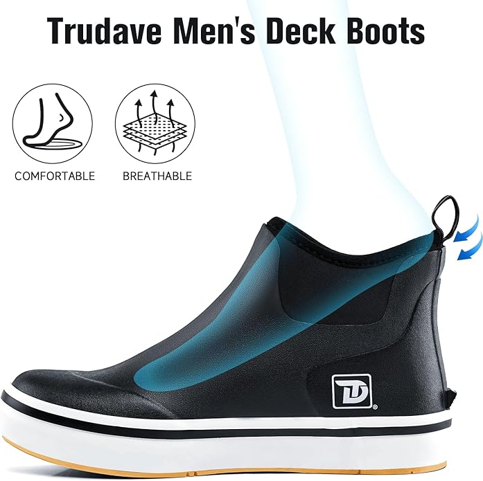 Trudave Mens Deck Boots, Waterproof Rubber Fishing Rain Boots, Anti-slip Short Ankle Shoes for Outdoor Fishing, Boating, Size 5-14