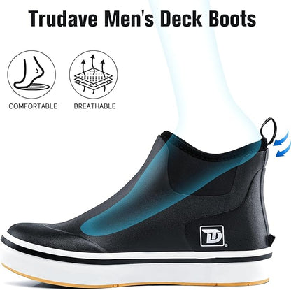 Trudave Mens Deck Boots, Waterproof Rubber Fishing Rain Boots, Anti-slip Short Ankle Shoes for Outdoor Fishing, Boating, Size 5-14