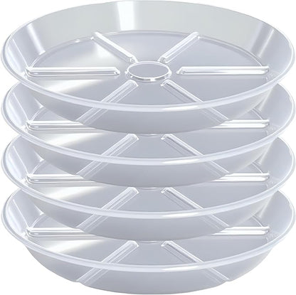 Plant Saucer Pot Tray 14 inch, 4 Packs Clear Flower Planter Saucers and Drip Trays, Heavy Duty Round Plastic Flower Plant Dish Pant Plate to Catch Water for Indoor & Outdoor