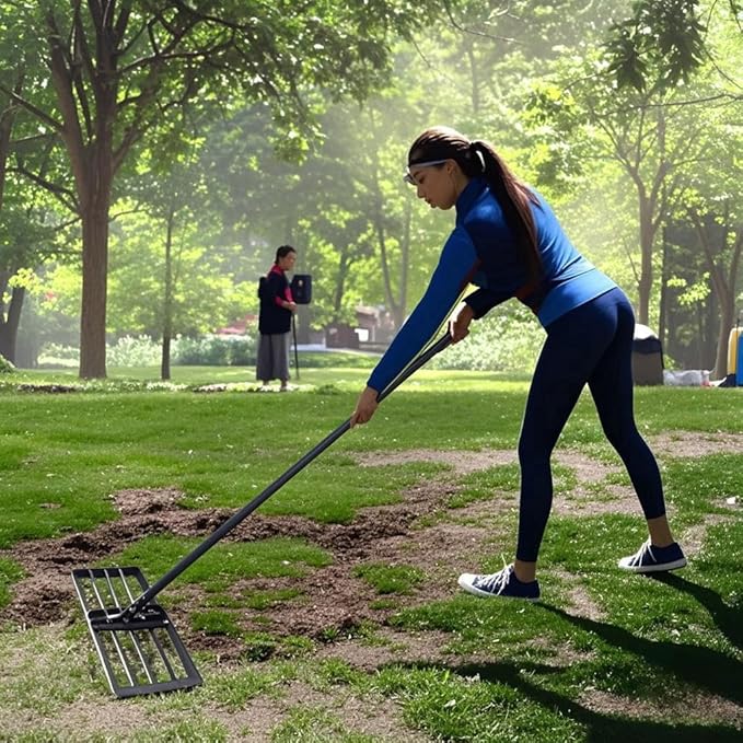 Lawn Leveling Rake, 42” x 10” Leveling Rake，Lawn Leveler w/ 72” Long Non-Slip Handle, Level Lawn Tool for Grass, Golf Field, Level Soil or Dirt Ground