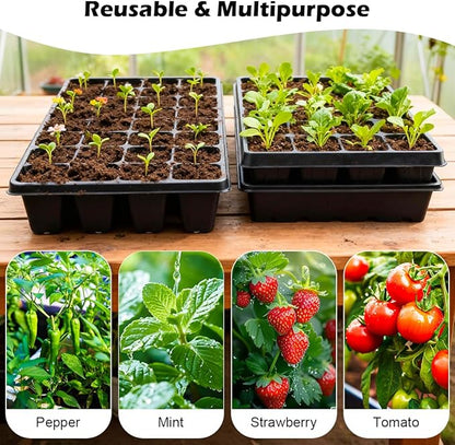 10 Pack 40 Cell Seed Starter Trays - Extra Deep 3.9" Plastic Nursery Trays, 20" x 10"，Fits Standard 1020 Flats, for Planting Seedlings, Propagation, Seed Germination and 1020 Flats Inserts