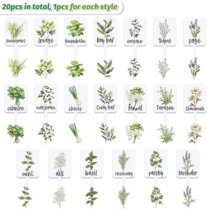 20Pcs Acrylic Plant Label Signs 20 Styles Garden Herb Markers Plant Stake Tags White Waterproof Tags with Herb Names for Nursery Indoor Outdoor Garden Decor