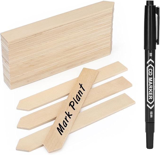 KINGLAKE GARDEN Wooden Plant Labels, 50 PCS 6 Inch Pointed Wooden Plant Sign Tags,Garden Tags Markers for Seed Potted Herbs Flowers Vegetables with Permanent Marking Pen(15 x 2cm)