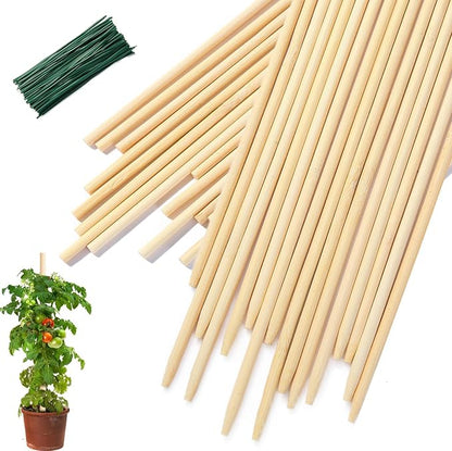 40 PCS Bamboo Plant Stakes 18 Inch, Wood Plant Support for Gardening for Potted Floral Plant, Indoor Wooden Sign Posting Garden Stick, Crafts Sticks with 40 PCS Wires(4")