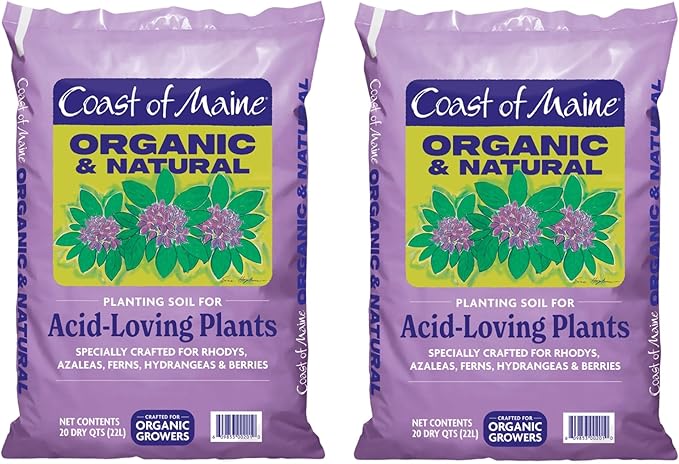 Coast of Maine Organic & Natural Planting Soil for Acid Loving Plants Azalea, Rhododendron & Berries - Premium Planting Soil w/Composted Manure, Sphagnum Peat Moss - Low pH, Enhanced Drainage (20 Qt)