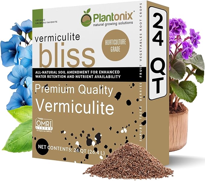Perlite Bliss (24 Qts) + Vermiculite Bliss (24 Qts) - Perlite for Plants & Fine Vermiculite for Gardening - Bulk Soil Amendment Bundle - Organic Potting Soil Mix Improves Nutrient & Water Retention