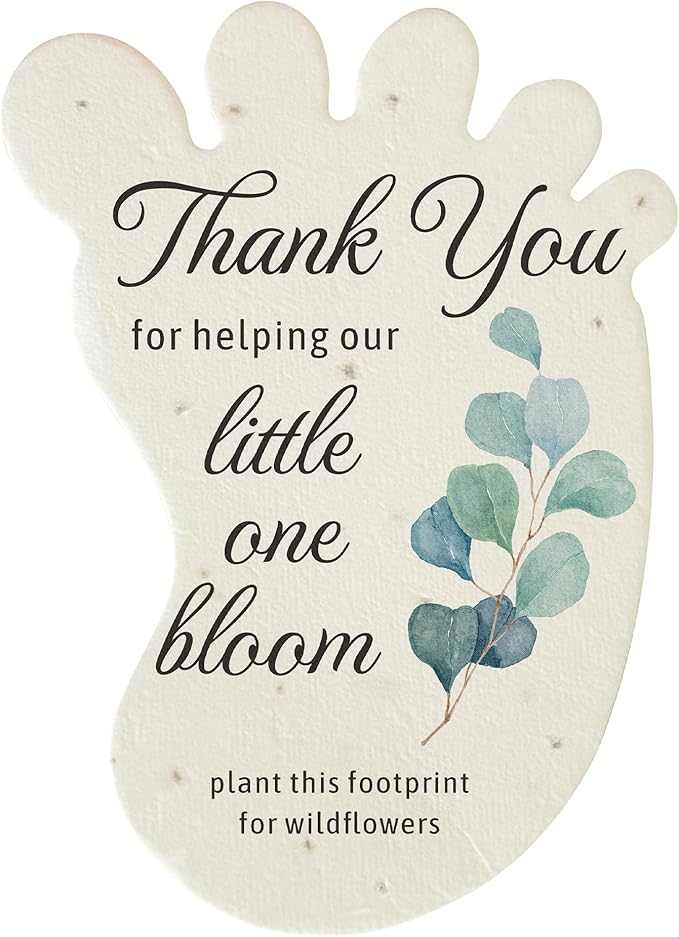 Footprint-Shaped Seed Paper – 24 pcs Green Shower Favors for Guests with Wildflower Seeds, Writable & Plantable, Gender Reveal, Birthday Gifts for Guest