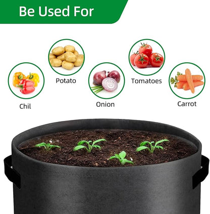 6 Pack Potato Grow Bags, 10 Gallon Planting Bags Large Fabric Pots with Flap Window Vegetable Planter Garden Pot Tall Potato Growing Containers with Handles for Vegetables, Fruits, Black + Grey