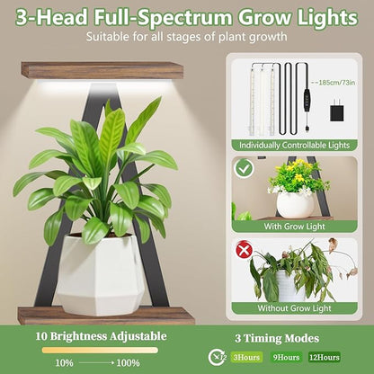 Plant Stand Indoor with Grow Lights - Enlarged 6 Tiered Plant Shelf with Grow Light, 32" USA-Shaped Plant Stand Holds 12 POTS Indoor Plants, Metal Plant Shelf for Home, Living Room, Patio