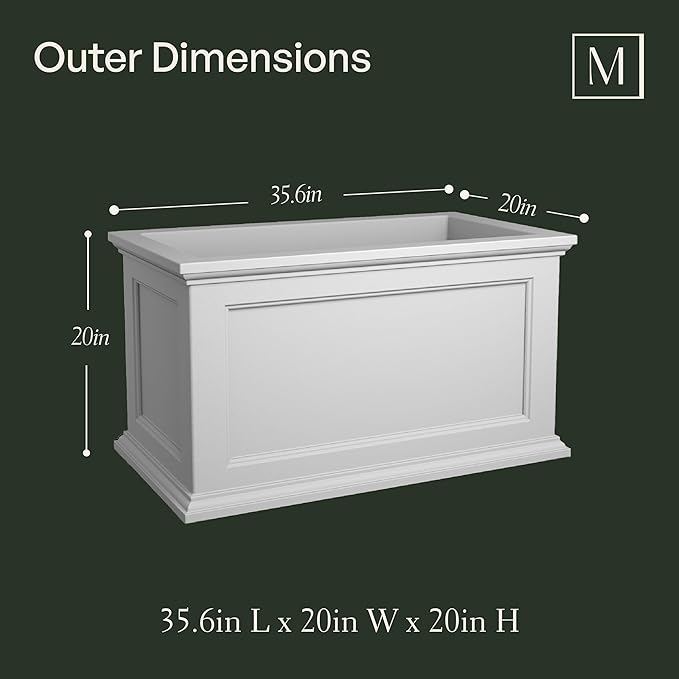 Mayne Fairfield 20x36-Inch Rectangular Planter – Self-Watering, Weather-Resistant Planter for Flowers – Durable Outdoor Design for Patio, Porch, or Entryway, Graphite Grey