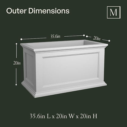 Mayne Fairfield 20x36-Inch Rectangular Planter – Self-Watering, Weather-Resistant Planter for Flowers – Durable Outdoor Design for Patio, Porch, or Entryway, Graphite Grey