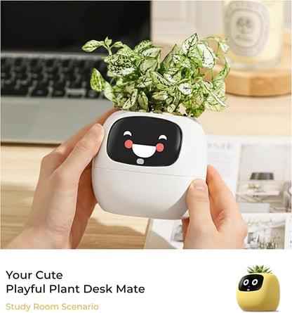 Ivy AI Smart Plant Pot with Emoji Intelligent Planter Robot for Houseplants Tamagotchi Flower Pot Stylish Plantagotchi Home Decor(Ivory)