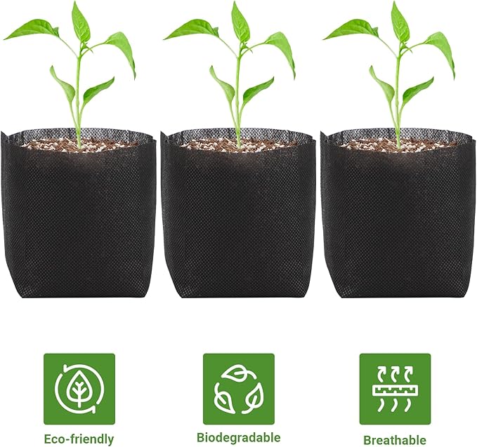 GREANER 100 PCS Nursery Bags, 6.3x5.7 Inch Biodegradable Seed Starter Pots, Plant Grow Bags for Plant, Tree, Flower, Seedling, Vegetables (Black)