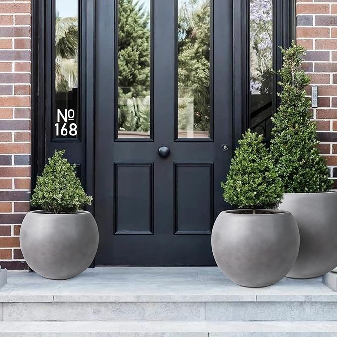 16" Diameter 12" Pot Opening Modern Round Fiberstone Planter with Drainage Hole& Rubber Plug, Indoor/Outdoor Plant Pot for Home Patio Garden, Ideal for Artificial Plants- Medium, Grey