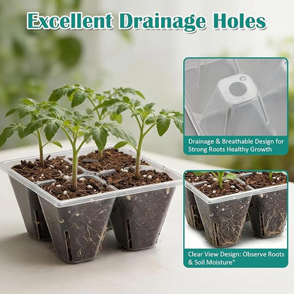 40 Pack Reusable 4-Cell Seed Starter Trays with Large Drainage Holes - Clear Transparent Trays for Root Growth Monitoring, Avoids Overwatering, Easy Transplant, Fits Standard 1020 Trays