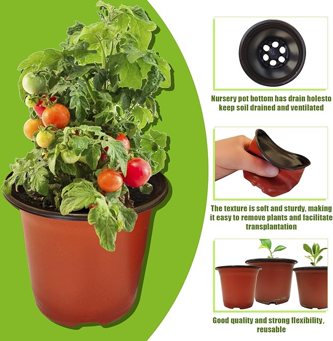 100 Packs 3.5" Plant Nursery Pots Plastic Seedling Starter pot Flower Planter Container Seed Grow Pot with Drainage Hole for Indoor Outdoor Garden Suitable for Succulent Seedling Cutting Transplanting