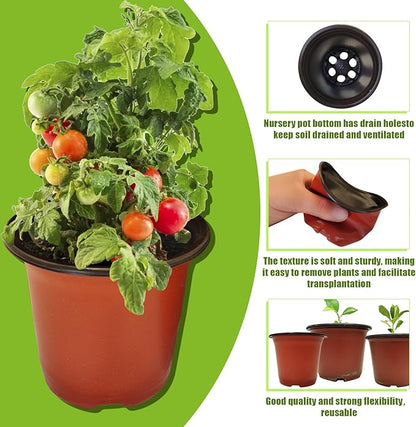 100 Packs 3.5" Plant Nursery Pots Plastic Seedling Starter pot Flower Planter Container Seed Grow Pot with Drainage Hole for Indoor Outdoor Garden Suitable for Succulent Seedling Cutting Transplanting
