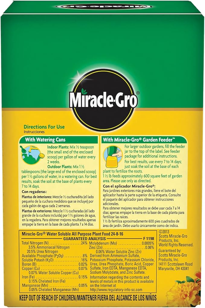 Miracle-Gro Water Soluble All Purpose Plant Food - Fertilizer For All Indoor or Outdoor Plants including Roses, Flowers, Vegetables, Houseplants, Trees, and Shrubs, 1.5 lbs. (6-Pack)