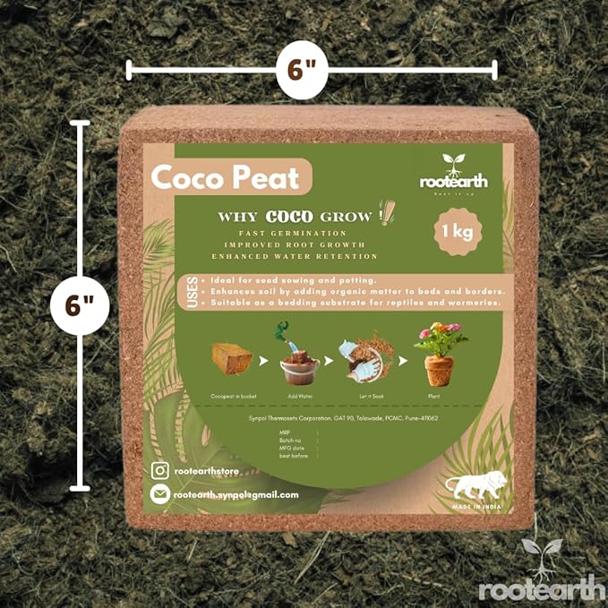 1kg Coco Peat Brick – Coconut Coir Growing Medium for Gardening, Seedlings, Indoor Plants & Potting Soil Mix