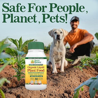 Organic Liquid Plant Food for Indoor Plants & Gardens, Natural NPK Fertilizer w/Beneficial Microbes, Rapid Results, Vegan, Best Value Super Concentrate, Smart Grower, Makes 80 Gallons (16 Fl Oz)