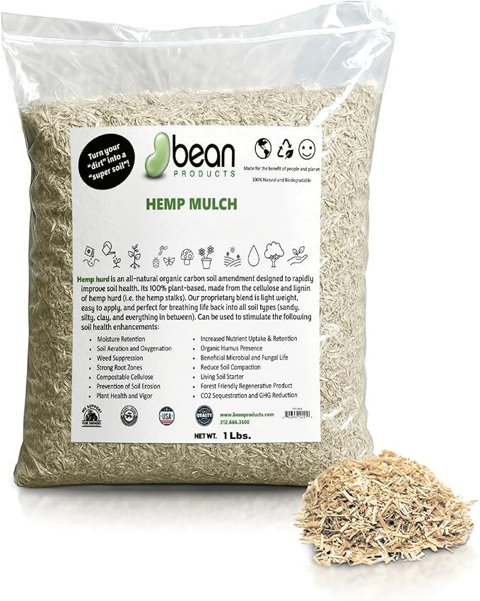 Garden Bed Organic Soil Conditioner - Hemp HURD Garden Mulch - Eco Friendly Potting Soil Aid - Moisture Retaining - Weed Suppressor - Perfect for Flowers & Vegetables - Grown in The US - 1 lb.