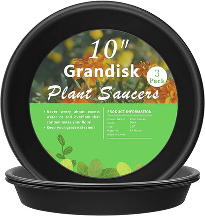 TITE 3 Pack Plant Saucer Heavy Duty Sturdy Drip Trays for Indoor and Outdoor (10 Inch, Black)