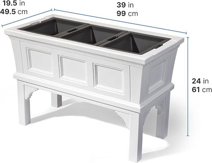 Step2 Atherton Raised Planter Box, Large Planters for Outdoor Plants, Gardening and Flower Pot for Patio or Porch, Easy Drainage, Durable Plastic, White
