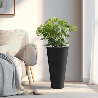 Kante Tall Round Planter Set of 2, 18" H Large Decorative Planter Pots for Outdoor Indoor Garden Patio Front Porch (Black)
