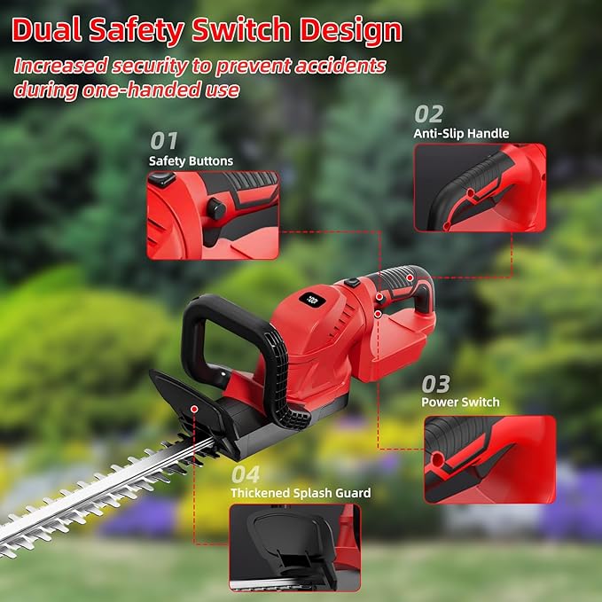 Hedge Trimmer Cordless with Rotatable Handle, 22-Inch Electric Bush Trimmers with 2 x 21V Batteries& Charger, 5/8" Cutting Capacity, Lightweight for Garden Handheld Shrub Trimming and Lawn Care