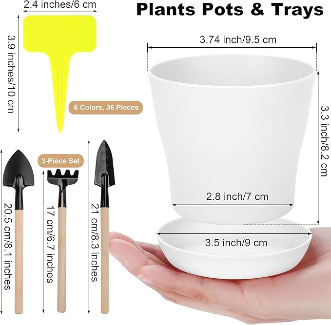 36 Pack Plants Nursery Pots 4 Inches Plastic Flower Plant Pots Thickened Seedlings Nursery Pots with Tray White Flower Pots Gardening Plant Containers for Outdoor Indoor