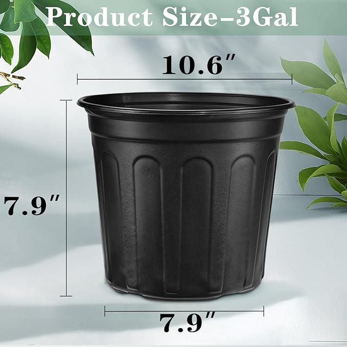 RAOOKIF 3 Gallon Pots for Plants, Flexible 1/2/3/5 Gallon Nursery Pot with Drainage, 3 Gallon Plastic Pots for Plants