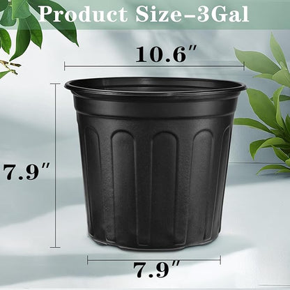 RAOOKIF 3 Gallon Pots for Plants, Flexible 1/2/3/5 Gallon Nursery Pot with Drainage, 3 Gallon Plastic Pots for Plants