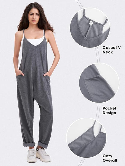 EXLURA Womens Casual Summer Jumpsuits 2026 Romper Bib Outfits Beach Vacation Denim Trendy Fashion Overalls with Pockets