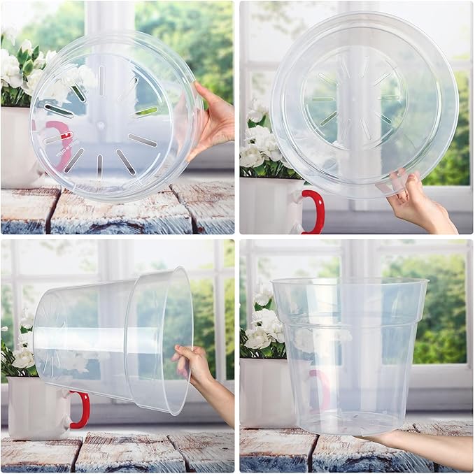 Baderke 3 Pack Clear Nursery Pot Plastic Nursery Pot Large Plant with Drainage Holes for Root Health Indoor Outdoor (13.65 Inch)