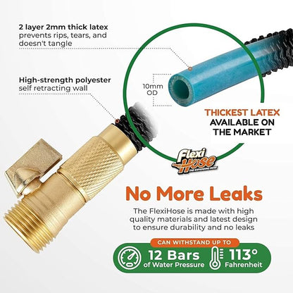 Flexi Hose Expandable Garden Hose with 8 Function Nozzle, 75FT - Lightweight Retractable Garden Hose, Water Hose - No-Kink Flexibility, 3/4 Inch Solid Brass Fittings and Double Latex Core