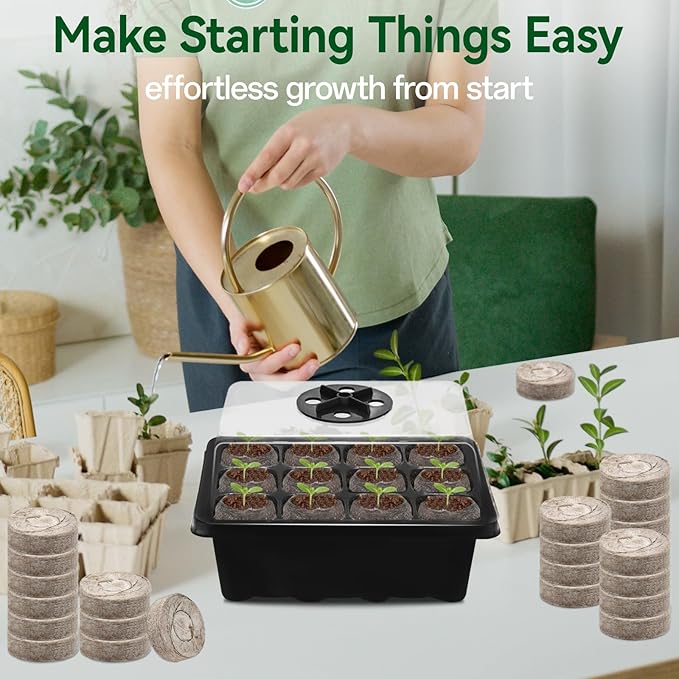 Halatool 8 Pack Seed Starter Tray with 100 PCS Peat Pellets, 96 Cells Black Plant Germination Trays for Organic Seed Starter Soil Pods for Planting Vegetables Plants Flowers Herbs - Starting Seeds Kit
