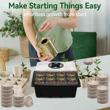 Halatool 8 Pack Seed Starter Tray with 100 PCS Peat Pellets, 96 Cells Black Plant Germination Trays for Organic Seed Starter Soil Pods for Planting Vegetables Plants Flowers Herbs - Starting Seeds Kit