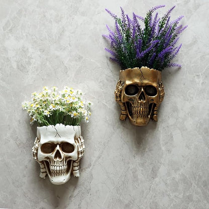 Skull Wall Planter for Home Décor, Hanging Skull Vase Unique Face Flower Pot Head Planters, White Resin Skeleton Gothic Planter for Indoor Outdoor Plants Decorations