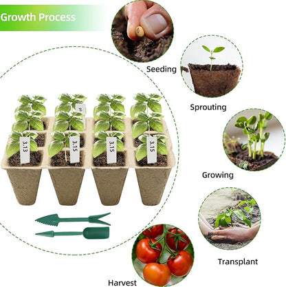 Seed Starter Tray,240 Cell Biodegradable Peat Pots Seed Starter Kit,Organic Germination Trays for Vegetable Flower Seedlings with 20 Plant Labels & 2 Garden Tools -20 Pack(Khaki)