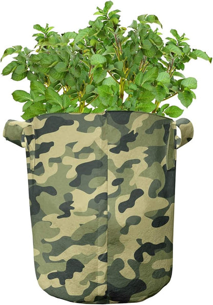 Ambesonne Camouflage Grow Bags 5-Pack, Pale Clothing Motif, Heavyduty Fabric Pots with Handles for Plants, Yellow Green