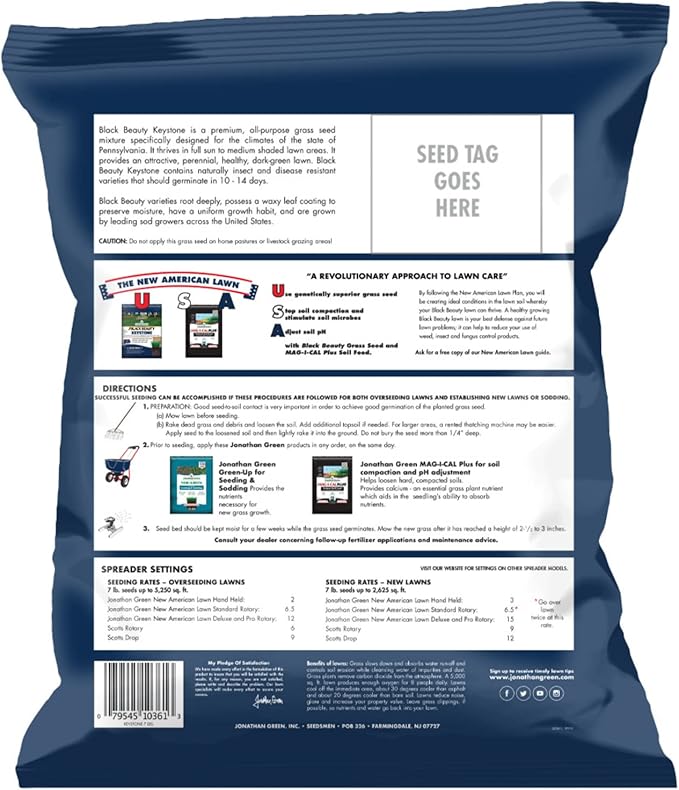 Jonathan Green (10361) Black Beauty Keystone PA Grass Seed (Made for Pennsylvania) - Cool Season Lawn Seed (7 lb)