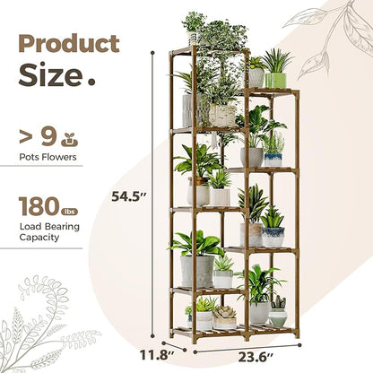 Bamworld Plant Stand Indoor Tall Plant Shelf Outdoor Corner Plants Table Wood Flower Stand for Living Room Balcony and Garden (9 pots)